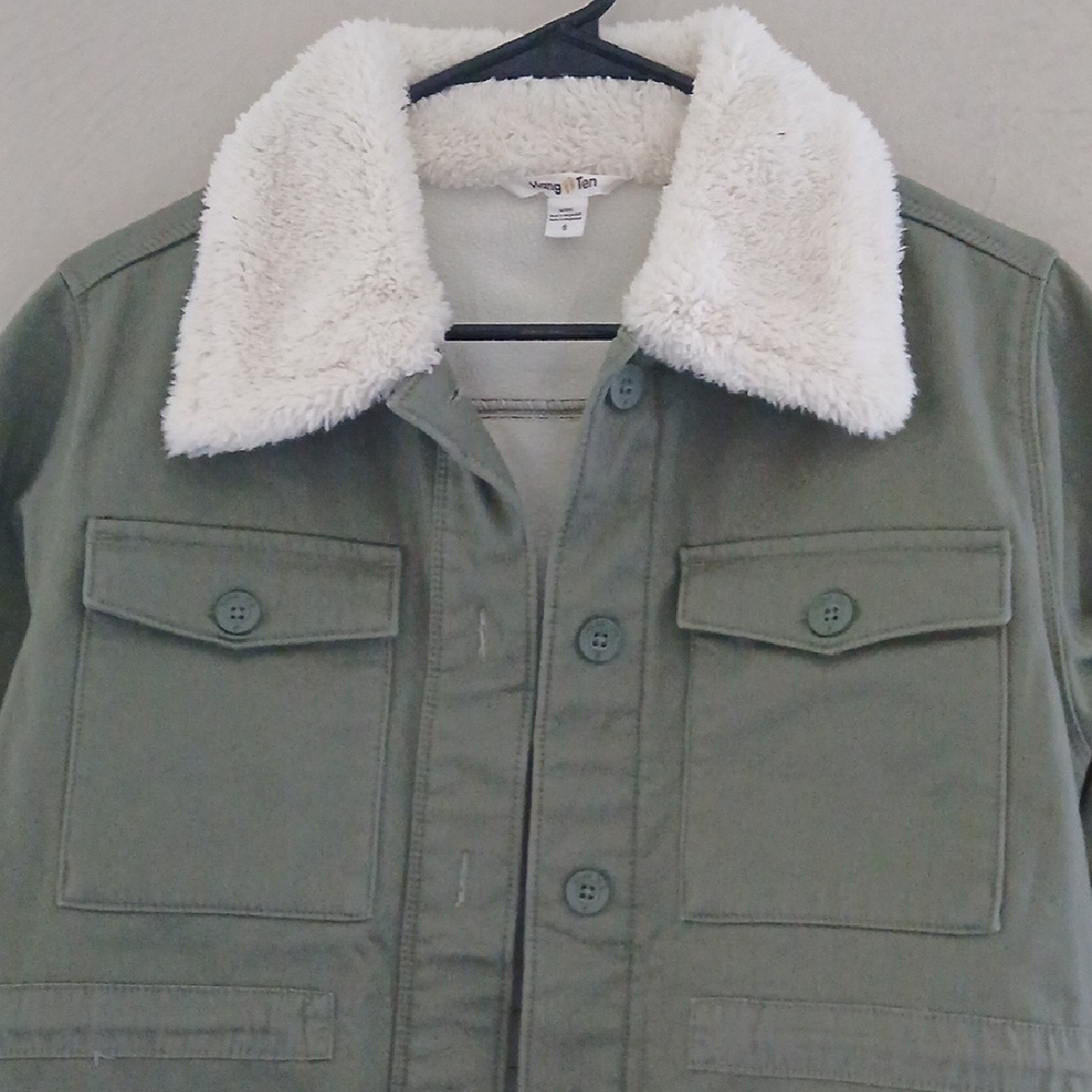 Hang Ten Olive Utility Jacket with Cream Collar Sz S - Picture 3 of 7